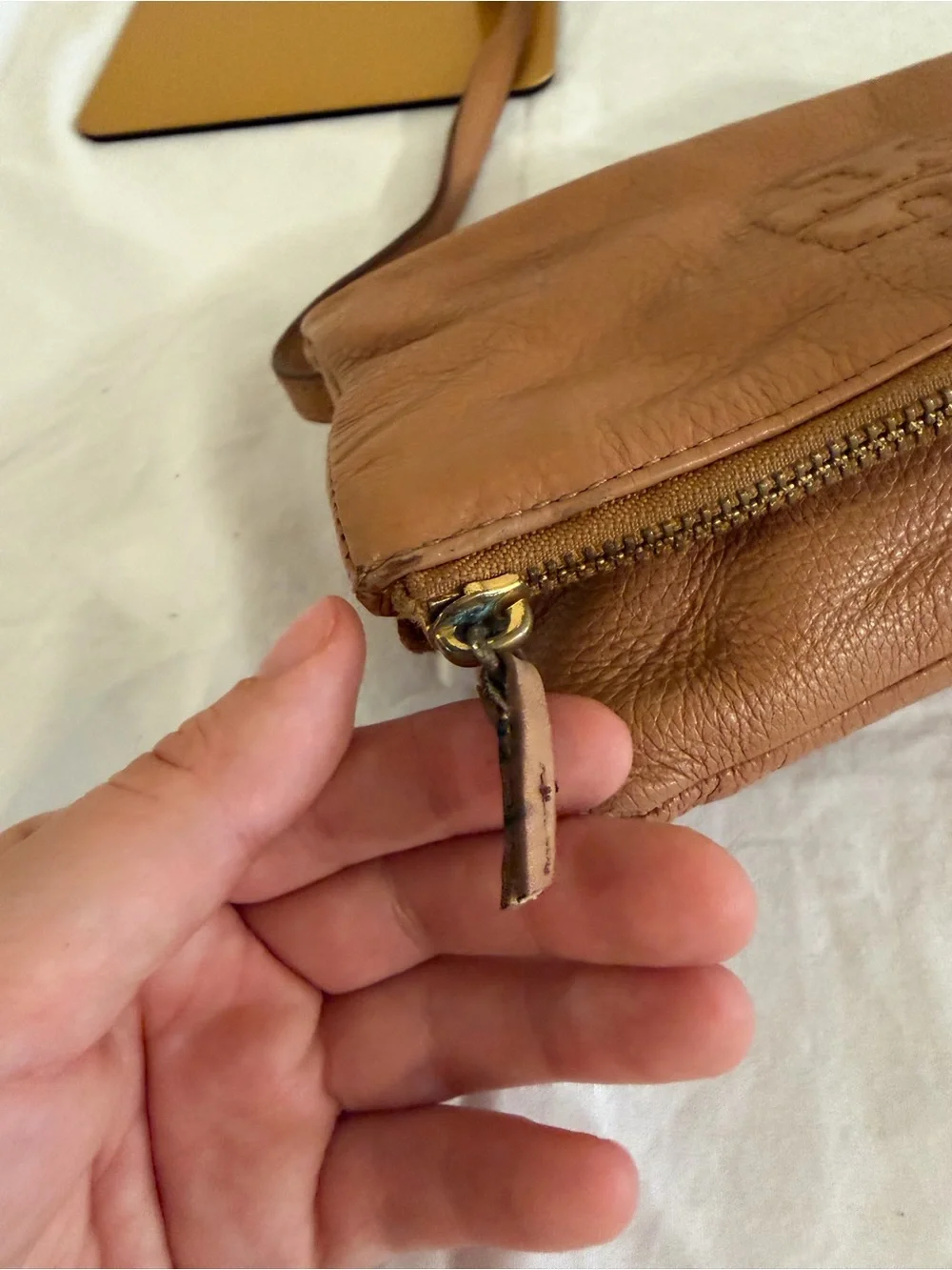 Tory Burch Tan Crossbody Bag with Embossed Logo